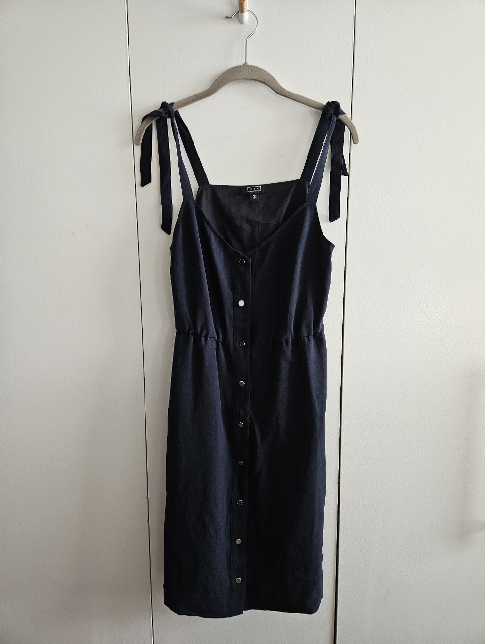 AYR Size S Tie-Shoulder Button-Front Navy Dress